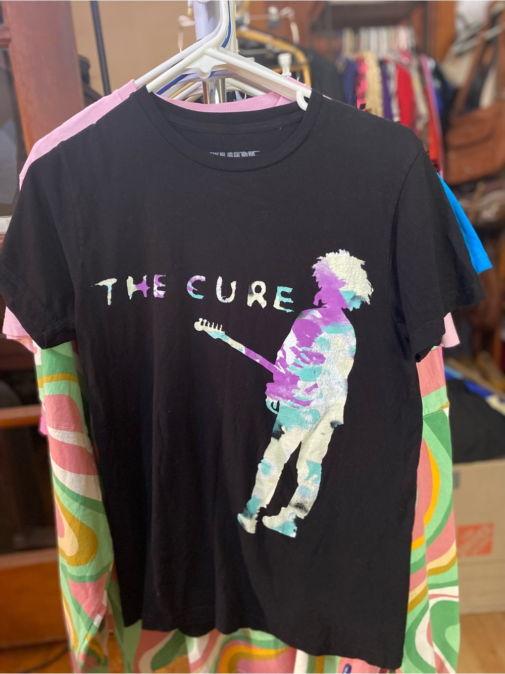 The Cure Black Short-Sleeve Graphic Tee with Iridescent Guitarist